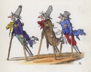 Tre funksjonshemmede tiggere (farget gravering) av Charles Henry (after) Bennett