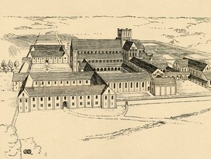 Eksteriør av benediktinerklosteret, 1931 av Charles Henry Bourne Quennell