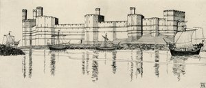 Eksteriør av Caernarvon Castle, Nord-Wales, 1931 av Charles Henry Bourne Quennell