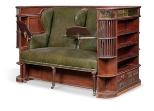 Edwardiansk "vogn" sete, tidlig på 1900-tallet (mahogni og skinn) av Charles Hindley and Sons