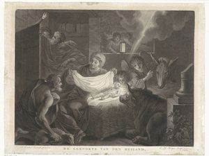 Fødsel og tilbedelse av gjetere Frelserens fødsel (tittel på objekt) av Charles Howard Hodges