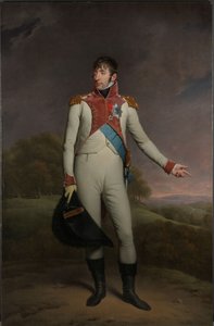Portrett av Louis Napoleon, konge av Holland Louis Napoleon (1778-1846), konge av Holland fra 1806 til 1810, i uniformen til livvaktene til fots, dekorert med Storkorset av Royal Order of Union of Holland og Officer Cross of the L av Charles Howard Hodges