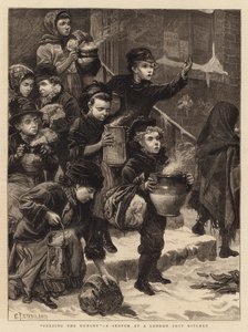 Feeding the Hungry, en skisse på et suppekjøkken i London av Charles J. Staniland