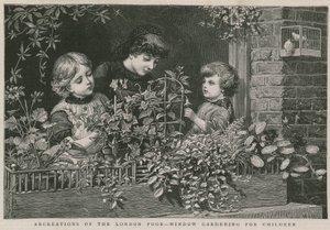 Rekreasjoner av de fattige i London: Vindushagearbeid for barn (gravering) av Charles J. Staniland