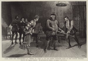 Scene fra forestillingen til Henry IV, del I, av Irving Dramatic Club på Lyceum Theatre av Charles J. Staniland
