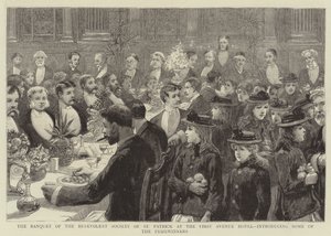 Banketten til Benevolent Society of St Patrick på First Avenue Hotel, introduserer noen av prisvinnerne av Charles J. Staniland