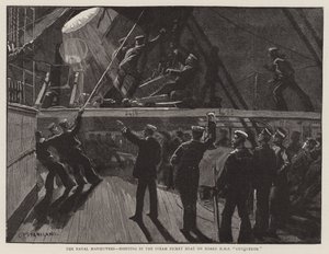 Sjømanøvrene, heising i Steam Picket-båten om bord på HMS Conqueror av Charles J. Staniland