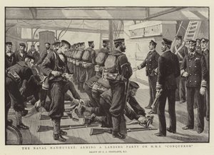 Sjømanøvrene, bevæpning av et landingsparti på HMS Conqueror av Charles J. Staniland