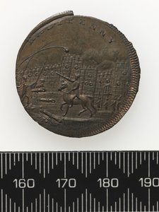 Baksiden av et symbol som viser Thomas Spence (kobber)