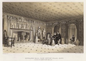 Inngangsparti, East Sutton Place, Kent, setet til Sir Edmund Filmer (farge litho)
