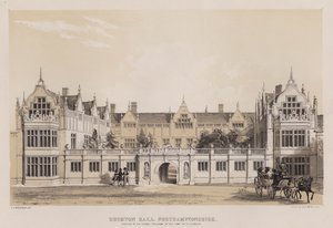 Rushton Hall, Northamptonshire, reist av Sir Thomas Tresham, i Elizabeths tid (farge litho) av Charles James Richardson