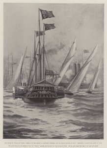 Prinsen av Wales ved Cowes, prinsens ankomst lørdag kveld, 30. juli, Royal Salute av HMS Crescent, Captain the Duke of York