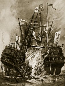 Brenningen av 'Regent', 1512, illustrasjon fra 'Hutchinson's Story of the British Nation', ca. 1923
