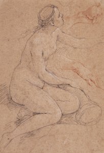 En nymfe som lener seg på et overflødighetshorn, og understudier av hendene hennes, en holder et eple, av Charles Joseph Natoire