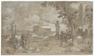 Utsikt over en del av Farnesian Gardens på Palatine Hill i Roma av Charles Joseph Natoire
