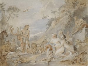 Orpheus sjarmerer nymfene, dryadene og dyrene, 1757. av Charles Joseph Natoire