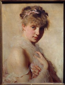 Portrett av en ung jente. Maleri av Charles Chaplin (1825-1891)