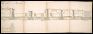 Design av den prosjekterte broen over Themsen i London, BL Kart C.49.e.76 av Charles Labelye