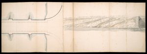 Design av den prosjekterte broen over Themsen i London, BL Kart C.49.e.76 av Charles Labelye