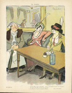 Illustrasjon av Chas-Laborde (1886-1941) i Le Smile, nr. 9, 27/02/13 - Business - Restaurantkafeer, Mote, Hat - Cupidite, Griskhet - Kvinner av Charles Laborde