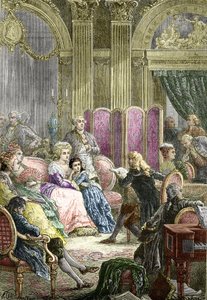 Salongen til Suzanne Curchod og Madame Necker (gravering) av Charles Laplante
