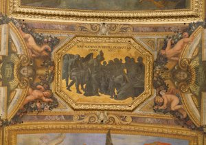 Hjelper folket under hungersnøden i 1662, takmaleri fra Galerie des Glaces av Charles Le Brun