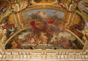 Holland aksepterer fred og løsner seg fra Det hellige romerske rike og fra Spania i 1678, takmaleri fra Galerie des Glaces av Charles Le Brun