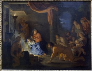 Hyrdenes tilbedelse. (Olje på lerret av Charles Le Brun
