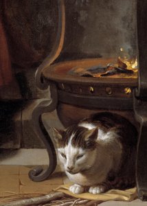 The Sleep of the Child Jesus Detalj som viser en katt som sover under ovnen. Maleri av Charles Lebrun (Le Brun) (1619-1690) 1655 Søn. 0,87x1,18 m av Charles Le Brun