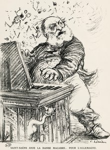 Karikatur av Charles Camille Saint-Saens, fransk komponist, pianist og organist av Charles Leandre