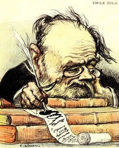 Tegneserie av Emile Zola (1840-1902) skrift, synlig mangler inspirasjon - Illustrasjon av Charles Leandre i "The Rire"" av Charles Leandre
