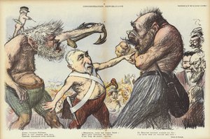 Emile Combes prøver å holde Camille Pelletan og Maurice Rouvier fra hverandre, illustrasjon for Le Rire