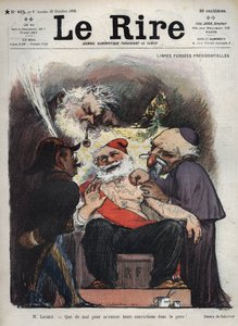 Emile Loubet - Gratis presidentpensjon - Mr Loubet - Det er vanskelig å få deres overbevisning inn i huden min! - (Charles Leandre (1862-1934) håner staten, kirken og hæren ved sengen til president LOUBET, dekket med makoniske og andre tegn) karisk av Charles Leandre