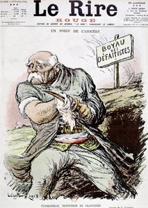 Georges Clemenceau (1841-1929) fransk politiker, tegneserie av Leandre som viser ham som renholderen av skyttergravene, publisert i papiret "Le Rire" 16. februar 1918 av Charles Leandre