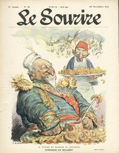 Illustrasjon av Charles Leandre (1862-1934) for omslaget til Le Smile, nr. 48, 28/11/12 - Smilet til croissant-spiser - Tyrkia, Orient, Balkan, Bulgaria - Ferdinand de Bulgaria av Charles Leandre