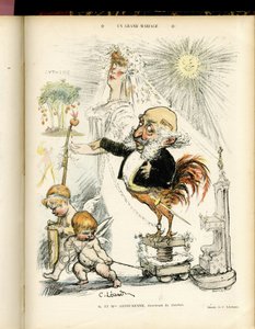 Illustrasjon av Charles Leandre (1862-1934) i Le Rire, 22.10.04 - Et storslått ekteskap - Ekteskap - Hane, Meyer Arthur - Animalisering av Charles Leandre