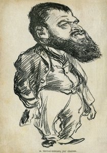 Portrett av Bernard Paul dit Tristan-Bernard (1866-1947), fransk forfatter og komiker. Tegneserie av Charles Leandre (1862-1934), i "Tales of Pantruche and elsewhere" av Tristan Bernard, Petite Collection du "" Rire", Paris av Charles Leandre