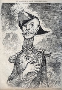 Skuespillerne i den store Dreyfussian-komedien - Portrett av Raoul Le Mouton de Boisdeffre (general fra Boisdeffre) (1839 -1919), fransk militær - tegneserie av Charles Leandre (1862-1934) i "" Le Rire""" av Charles Leandre