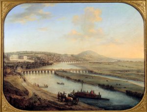 Utsikt over Seguin Island, broen til Sevres og Saint Cloud Panorama fra vest for Paris. Maleri av Charles Grevenbroich (? -1758) 1738 søn. 0,69x0,9m Paris, musee Carnavalet