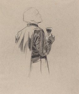 En skjeggete herre med et glass vin av Charles Louis Lucien Muller