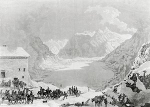 Den franske hæren til førstekonsul Napoleon Bonaparte (1769-1821) ved Great St Bernard Pass Hospice, 20. mai av Charles Louis Lucien Muller