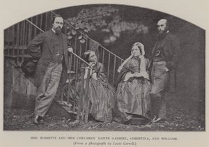 Fru Rossetti og hennes barn Dante Gabriel, Christina og William (s/hv-bilde) av Charles Lutwidge Dodgson