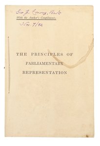Tittelside for "Prinsippene for parlamentarisk representasjon" av Charles Lutwidge Dodgson