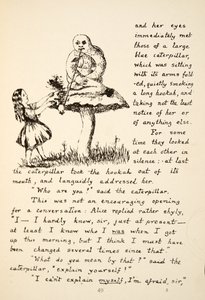 Alice får råd fra Blue Caterpillar, illustrasjon fra Alices Adventures Under Ground, pub. 1886 (faksimile)
