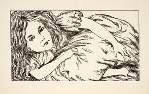 Alice in White Rabbits House, illustrasjon fra Alices Adventures Under Ground, pub. 1886 (faksimile) av Charles Lutwidge Dodgson