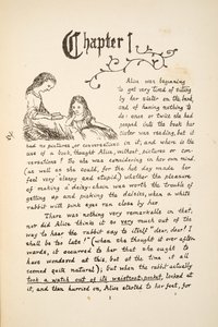 Alice med søsteren sin, illustrasjon fra Alices Adventures Under Ground, pub. 1886 (faksimile) av Charles Lutwidge Dodgson