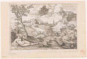 Landskap med Andromeda Guarded by the Dragon og Perseus Flying in a Cloud av Charles Macé (attributed to)