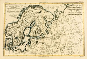Nord-Europa, inkludert Danmark, Norge, Sverige og Lappland, med det meste av Vest-Russland, fra Atlas de Toutes les Parties Connues du Globe Terrestre av Guillaume Raynal (1713-96) utgitt Genève, av Charles Marie Rigobert Bonne