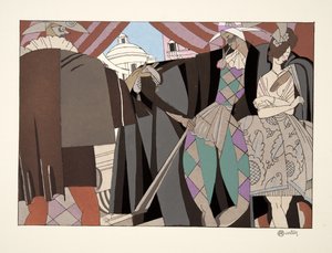 Italiensk komedie, fra Sports & Entertainment, pub. 1914 (stensiltrykk) av Charles Martin