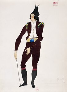 Kostyme for karakteren til Fiorello fra Barberen i Sevilla av Gioacchino Rossini, skisse av Charles Martin (1884-1934)